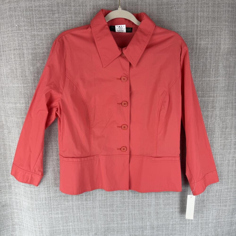 Harve Benard Jacket Womens 14 Red Collared Twill Short Lined Pockets Button
